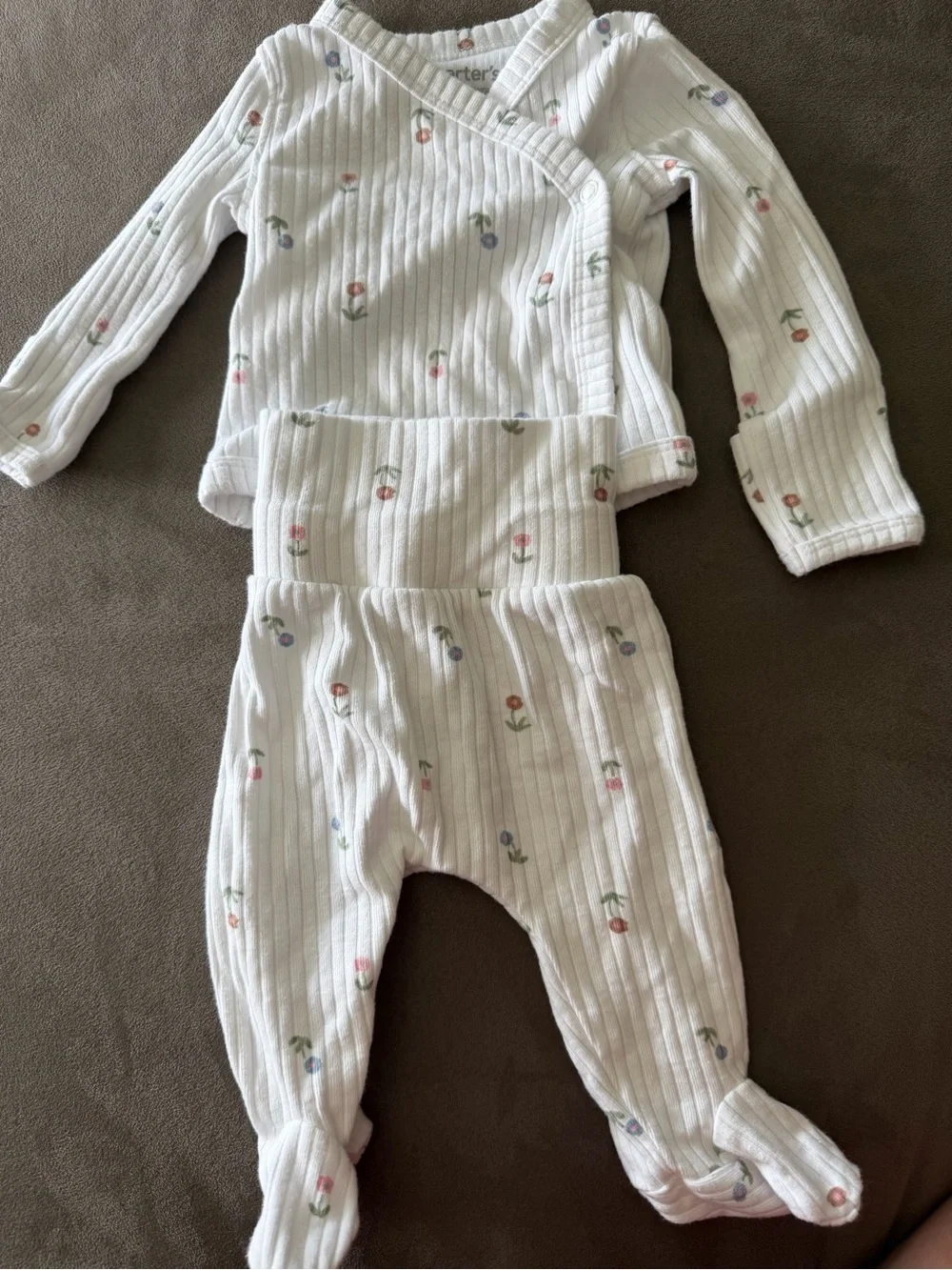 Carter's Cream Ribbed Floral Baby Pajama Set